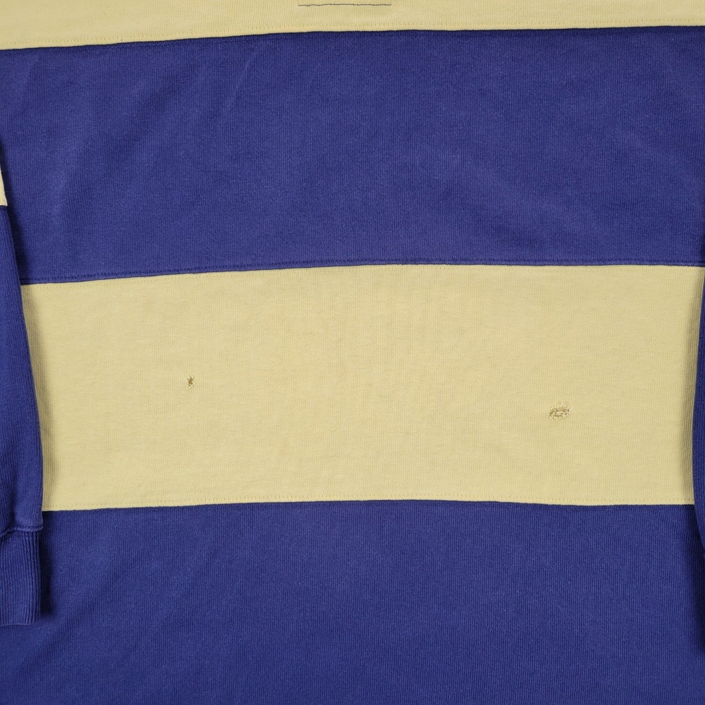 Polo Ralph Lauren Rugby Shirt Mens XL Blue Yellow Striped Elbow Patches Vintage - Picture 2 of 14